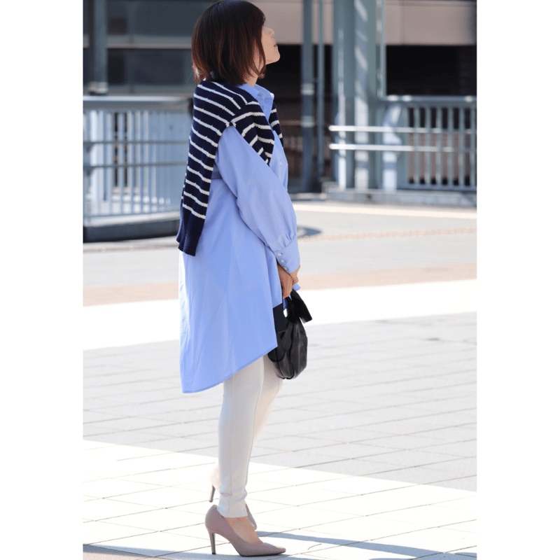 ブルーロングブラウス NSL26014(ワンピース) 80s COTTON VOILE STRIPE BANDED COLLAR GATHER