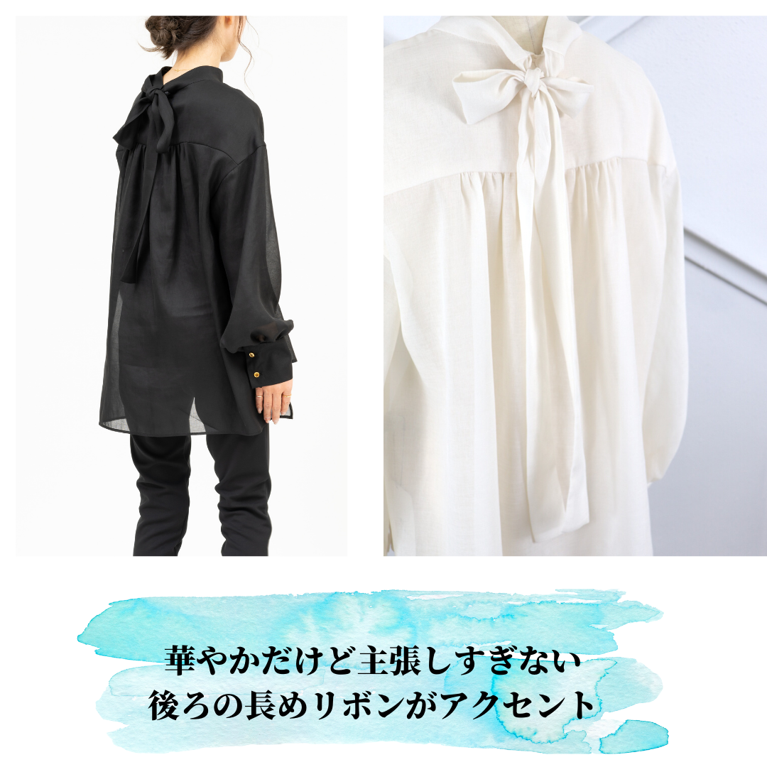 KU-UM×TOMOコラボ バックリボンシアーブラウス KU-UM×tomo バックリボンシアーブラウス LOHEN