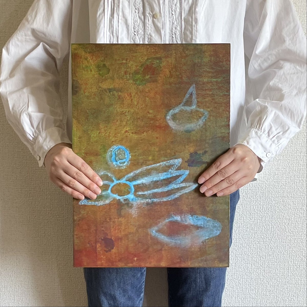 原画　雨合羽着たテルテルボウズ　A3サイズ 触れる絵画(A3サイズ)「刻」 | AZUMI KASHIUCHI online shop