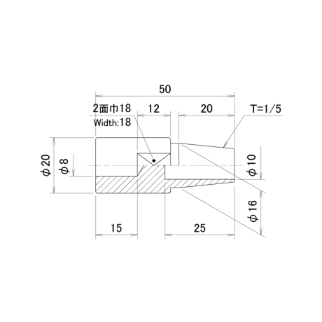 ナット付け上部ストレートチップ　PN-U8-50-3-SA