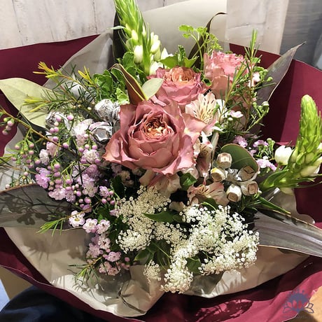 【花束・ブーケ】アンティークピンクと白い花
