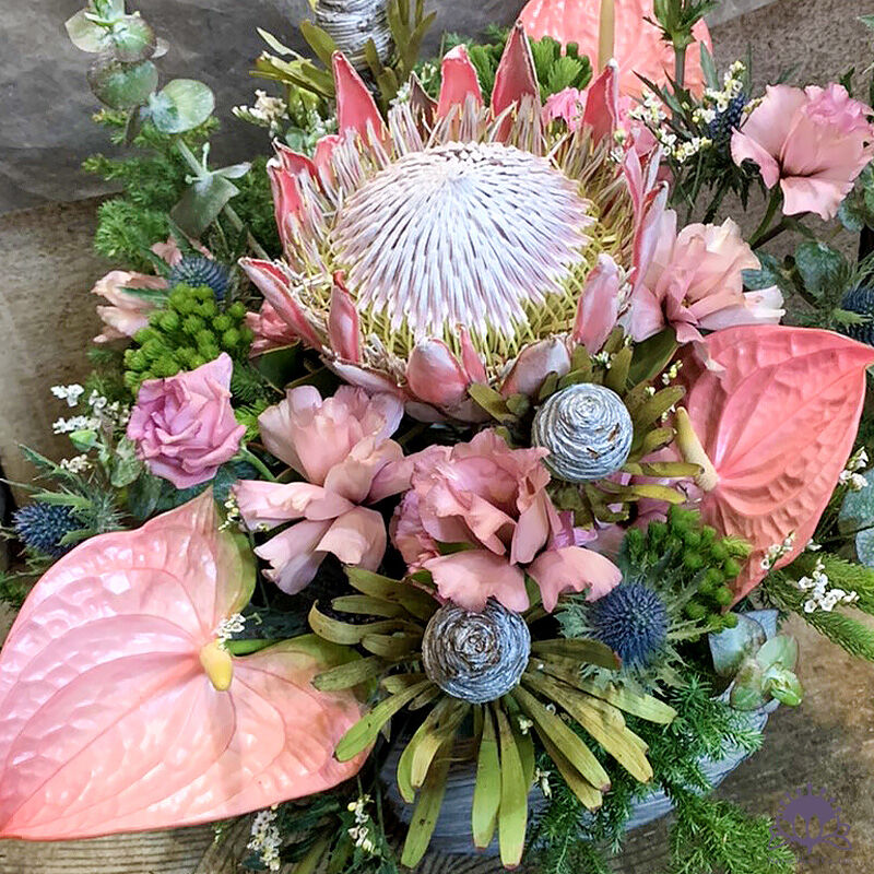 アンスリウムとプリメラのデイップフラワーアレンジメント アンスリウムとプリメラのデイップフラワーアレンジメント お