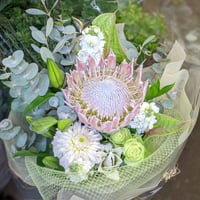 花束・ブーケ】ホワイトキングプロテアとグリーン | ネイティブの花屋