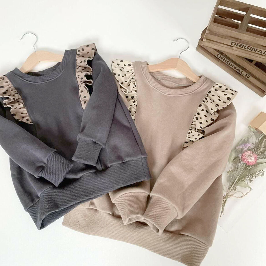 キッズリメイクトレーナーうさくま襟フリル（no12） リンク】ニット衿トレーナー(キッズサイズ)(80cm トップ グレー