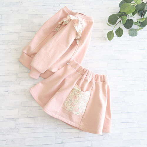 キッズリメイクトレーナーうさくま襟フリル（no12） リンク】ニット衿トレーナー(キッズサイズ)(80cm トップ グレー