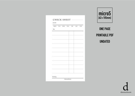 mini6/micro5 size/CHECK SHEET/printables download チェックシートリフィル