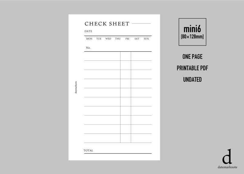 【milmil】チェックシート4点＋リフィル3点 mini6/micro5 size/CHECK SHEET/printables downlo