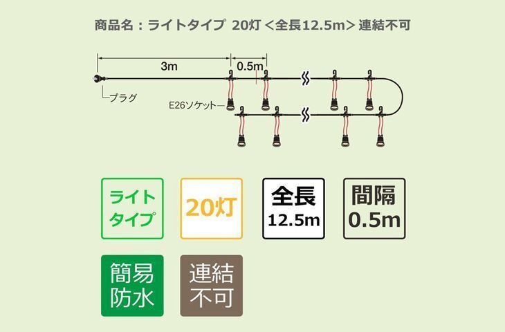 提灯コード ライトタイプ 20灯/間隔0.5m <全長12.5m> | Web 提灯コード ライトタイプ 20灯/間隔0.5m <全長12.5m> | Web