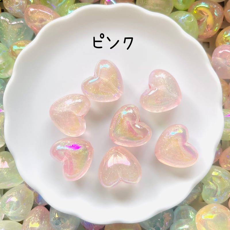 2個】オーロラちゅるんハートビーズ【6色】 | appia_pu