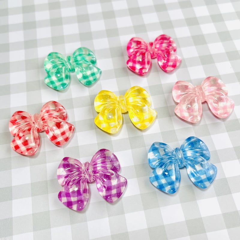 1個】シワ加工チェックリボン／デコパーツ【7色】#192 | appia_pu