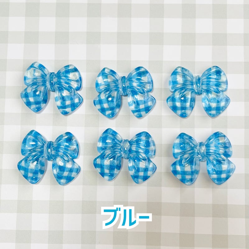 1個】シワ加工チェックリボン／デコパーツ【7色】#192 | appia_pu