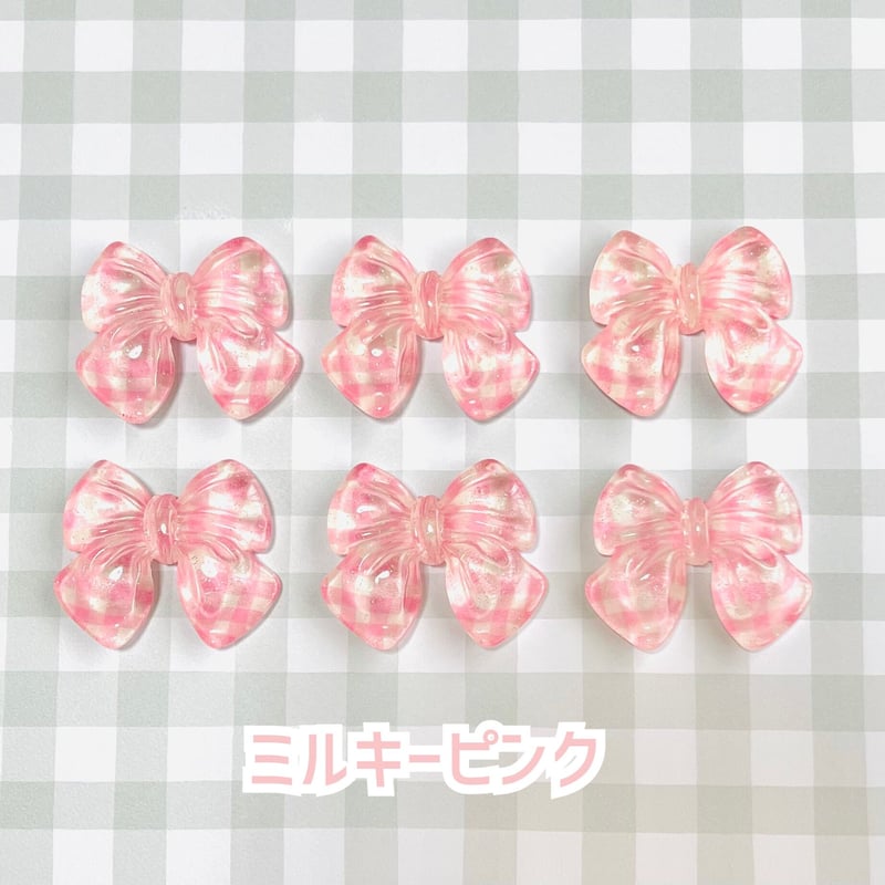 1個】シワ加工チェックリボン／デコパーツ【7色】#192 | appia_pu