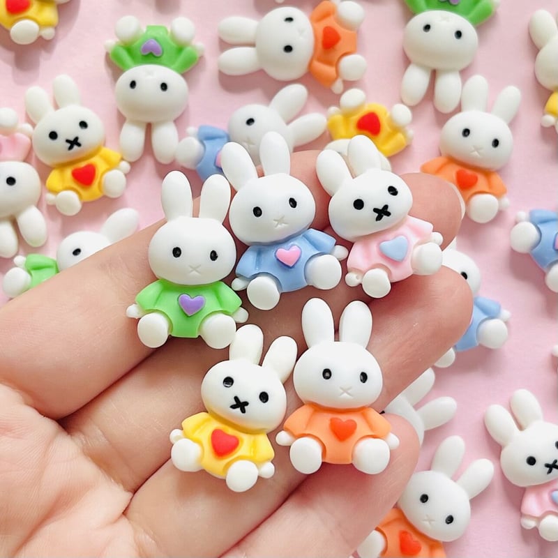 1個】ハートロンパースうさぎ／デコパーツ【5色】#137 | appia_pu