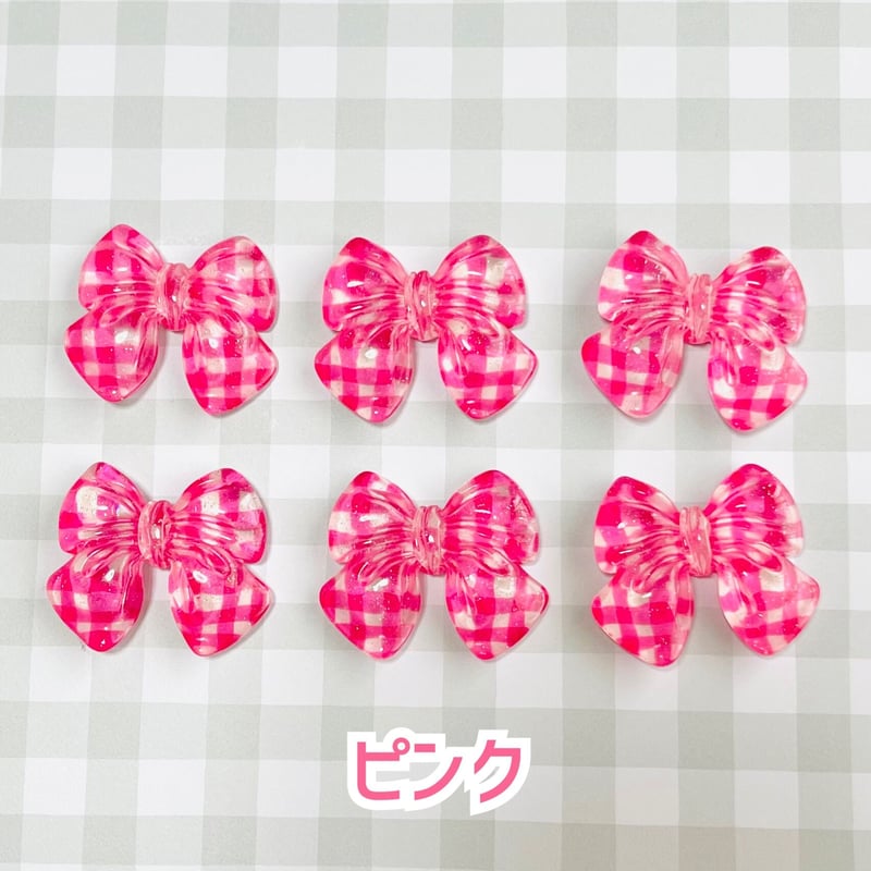 1個】シワ加工チェックリボン／デコパーツ【7色】#192 | appia_pu