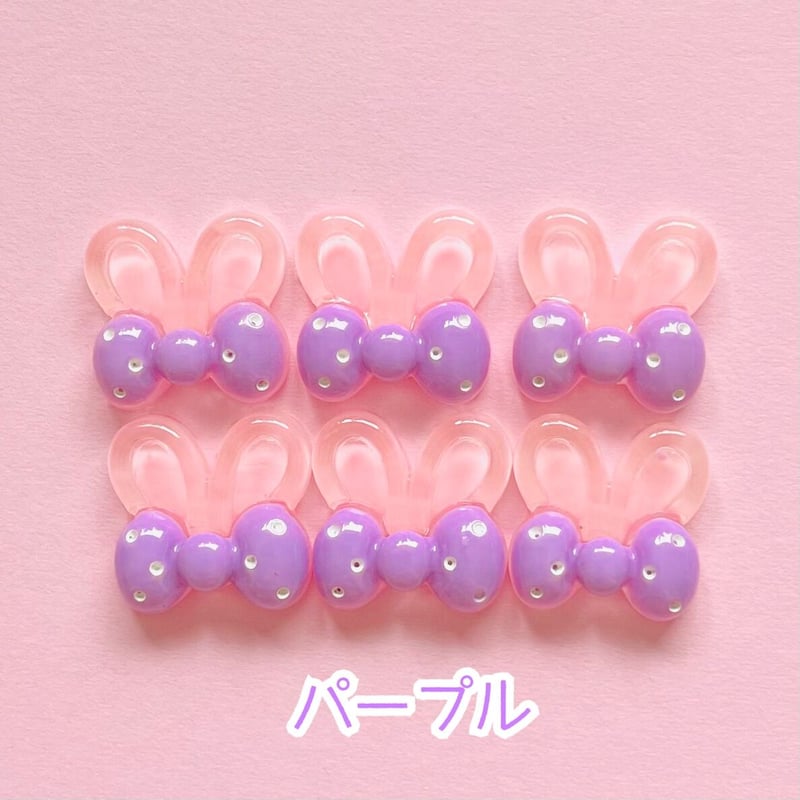 1個】クリアうさ耳りぼん／デコパーツ【6色】#133 | appia_pu