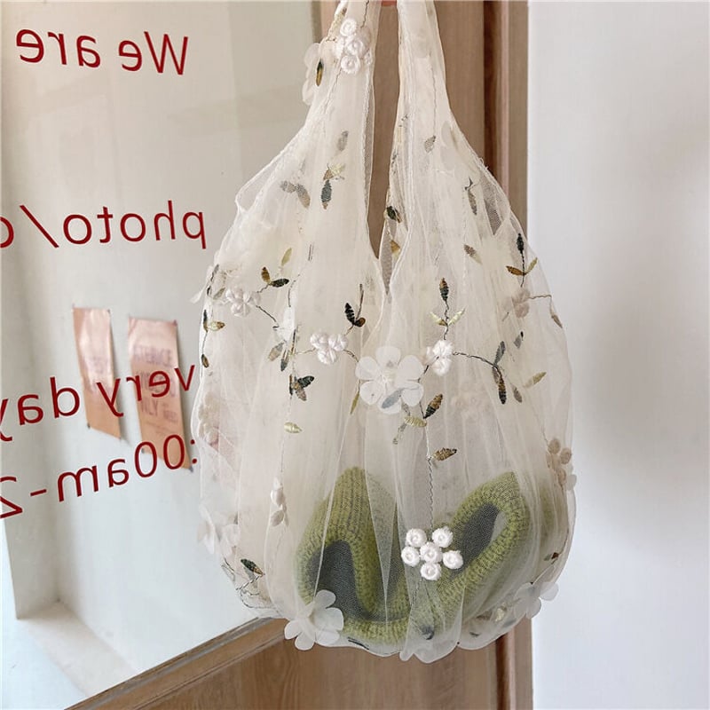 即納】花柄チュール 刺繍バッグ 小サイズ | Cloche Room