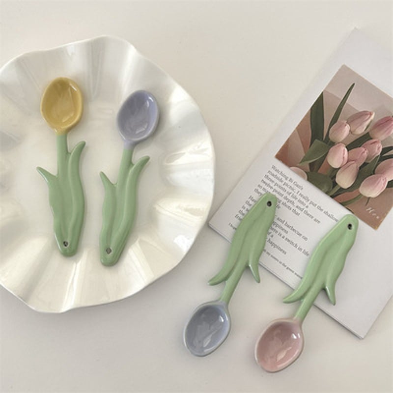 チューリップスプーン お花のスプーン カフェ 陶器 カトラリー