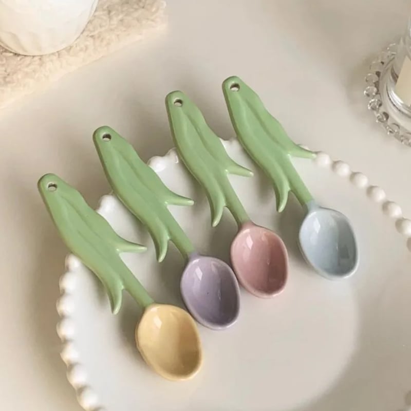チューリップスプーン お花のスプーン カフェ 陶器 カトラリー