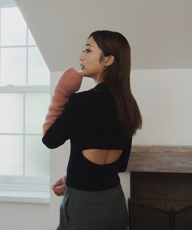 Back Open Half Zip Knit | few,
