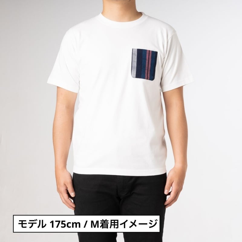 会津木綿 ポケットTシャツ（白×黄縞）｜普段使いのカジュアル着・会津