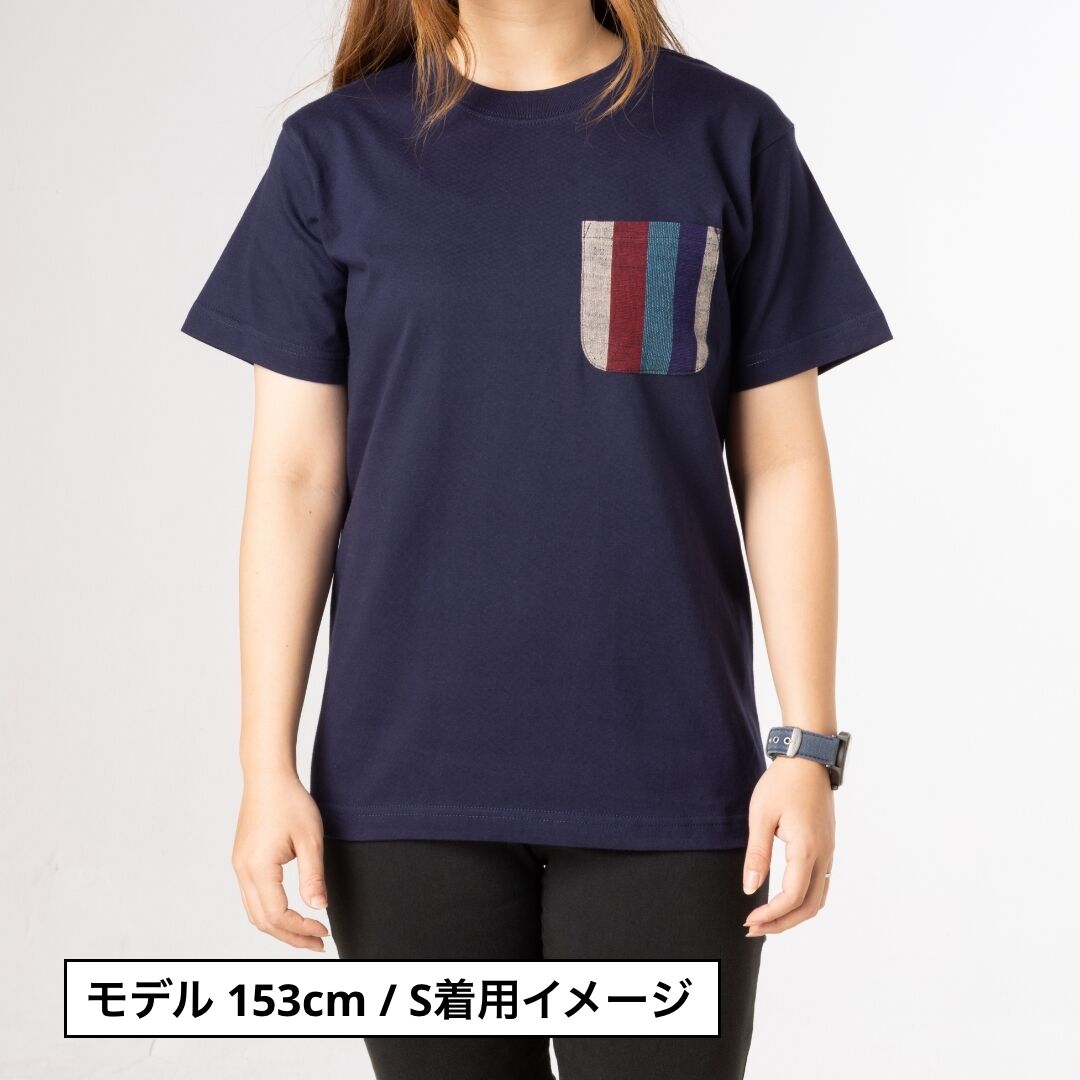 会津木綿 ポケットTシャツ（白×黄縞）｜普段使いのカジュアル着・会津