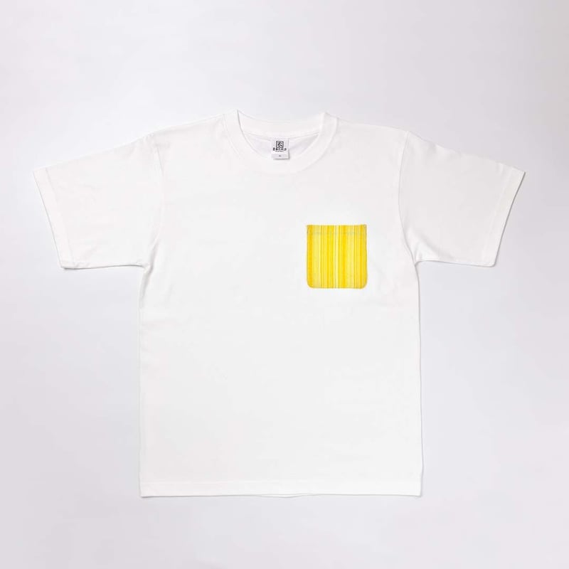 会津木綿 ポケットTシャツ（白×黄縞）｜普段使いのカジュアル着・会津