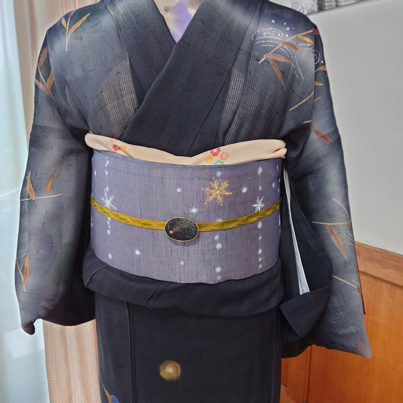 夢のあるデザインです！雪の結晶&人魚姫夏単リバーシブル名古屋帯 新品