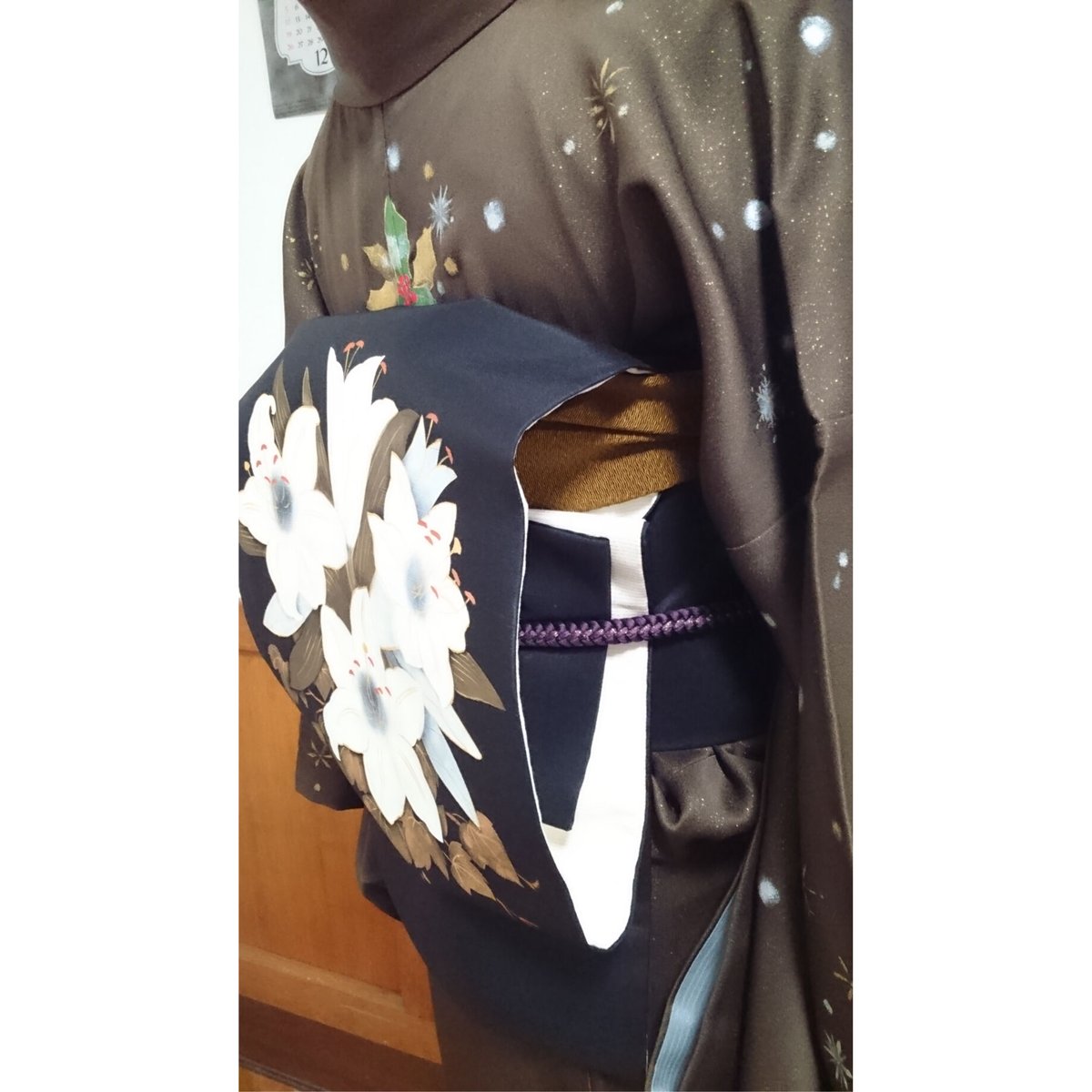 カサブランカ好き必見☆本仕立て紬名古屋帯新品・未使用 訳ありです カサブランカ好き必見！本仕立て紬名古屋帯 新品・未使用訳有りです