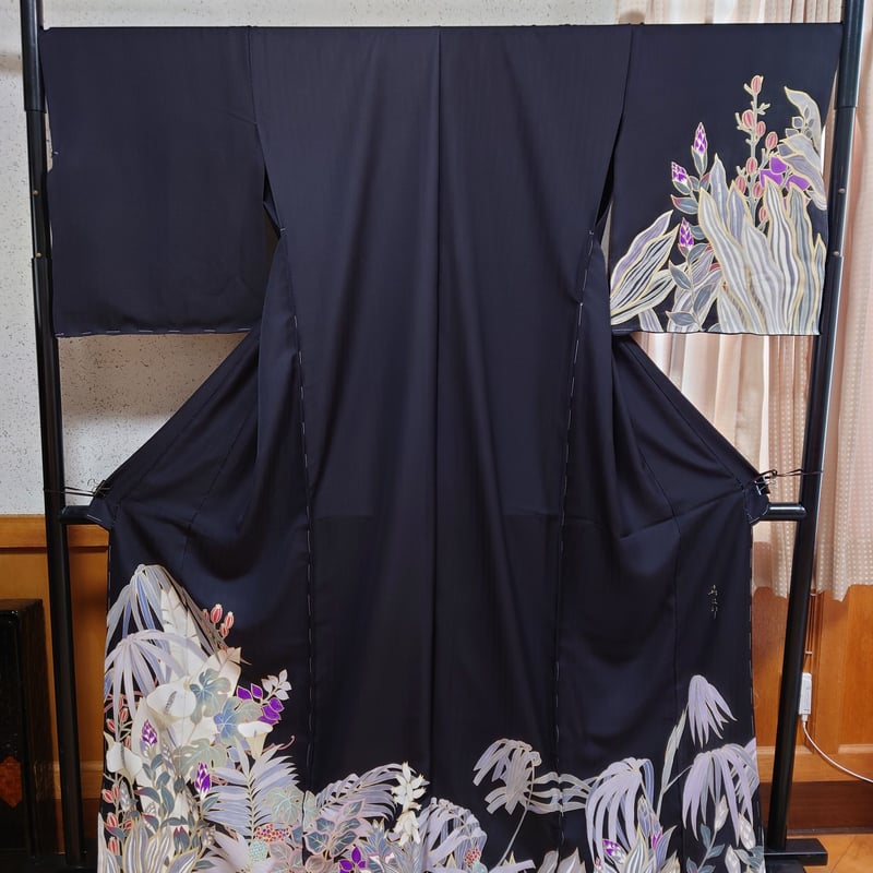 作家物 訪問着 手描き友禅 紋なし 訪問着 着物 袷 作家物 手描き友禅 松竹梅 裄65.5 S 中古