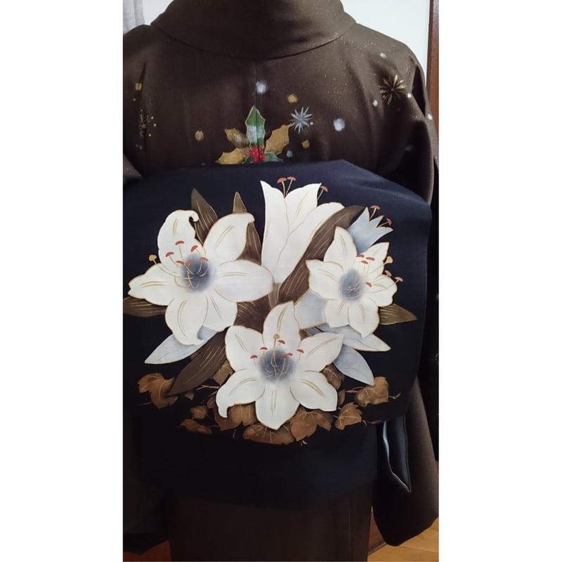 カサブランカ好き必見☆本仕立て紬名古屋帯新品・未使用 訳ありです カサブランカ好き必見！本仕立て紬名古屋帯 新品・未使用訳有りです