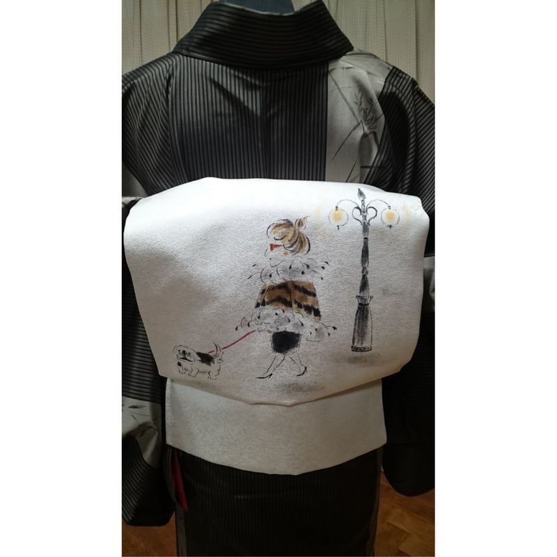まいまいです!!新品・未使用  手描き本仕立て名古屋帯 作家もの 本仕立て手描き名古屋帯 作家もの（お散歩マダム） | 京都しず香