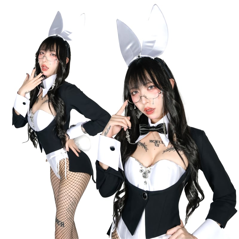 バニーガール コスプレ 衣装 9点セット 飾り付【ホワイト】ドレス