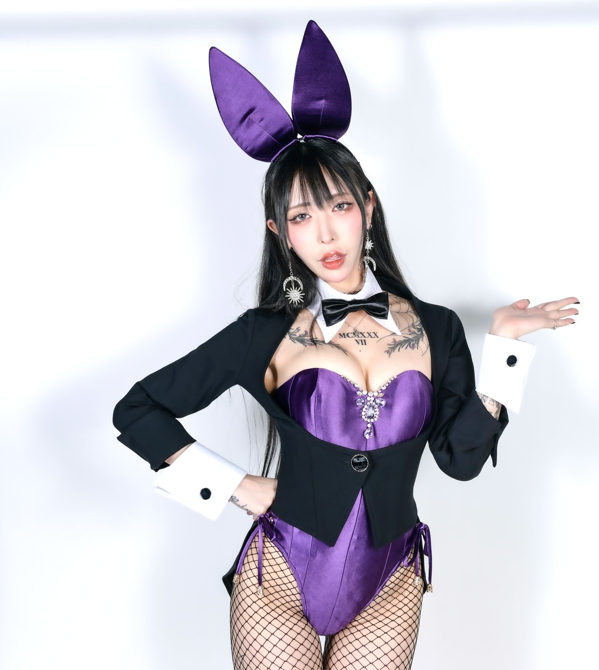 バニーガール コスプレ 衣装 9点セット 飾り付【ダーク パープル