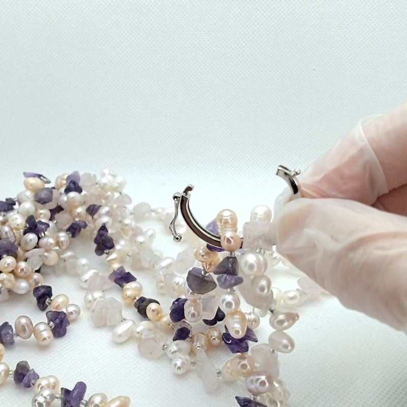 淡水パール＆天然石】2連ロングネックレス アメジスト※セパレート