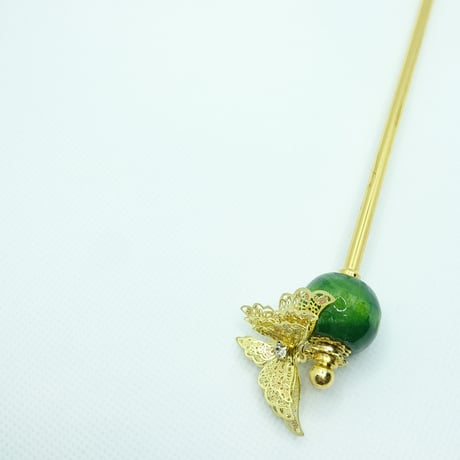 りんご飴みたいな緑のかんざし【ハンドメイド】