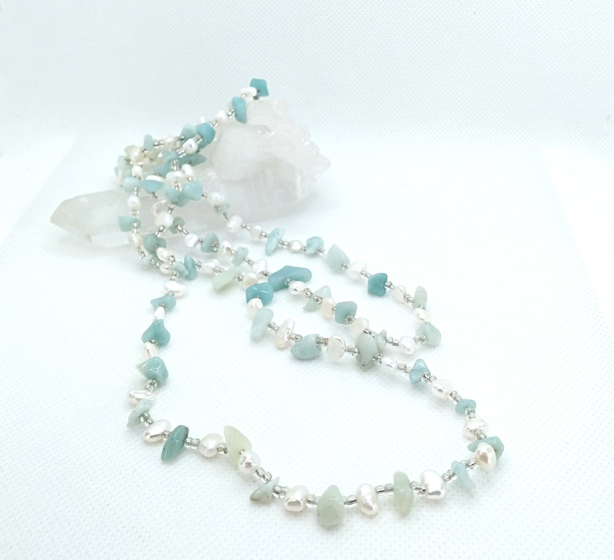 淡水パール＆天然石】2連ロングネックレス アクアマリン※セパレート  