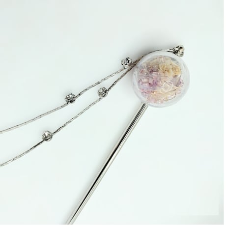 【ハンドメイド】曇りガラスっぽいガラスドームのかんざし