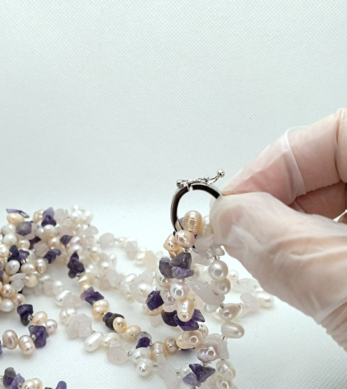 輝りが見事！淡水パールとアメジストのネックレス 輝りが見事！淡水パールとアメジストのネックレス