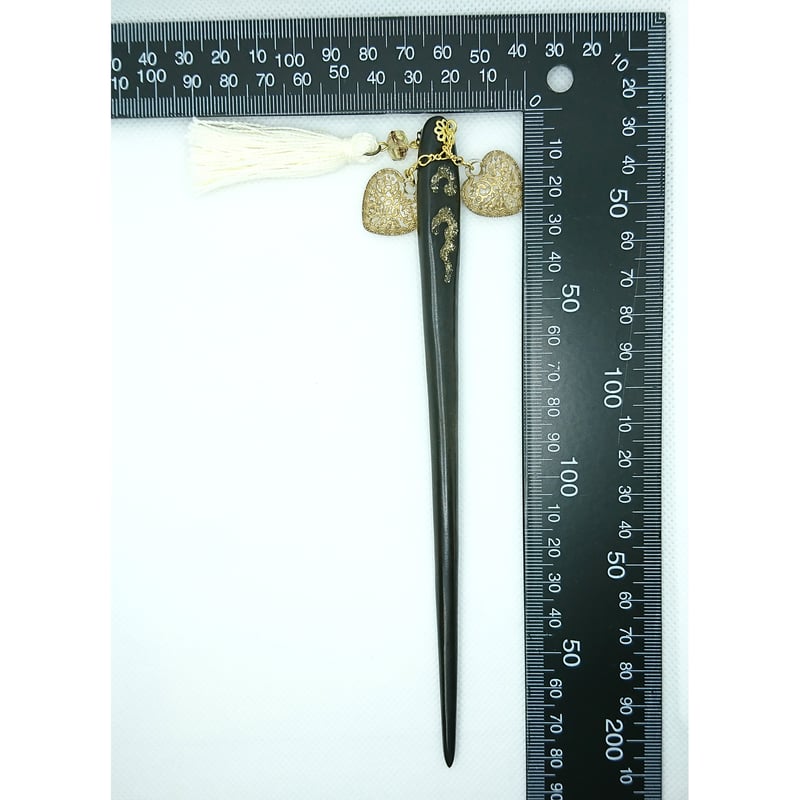 金のハートの木製かんざし | アトリエゆうらく