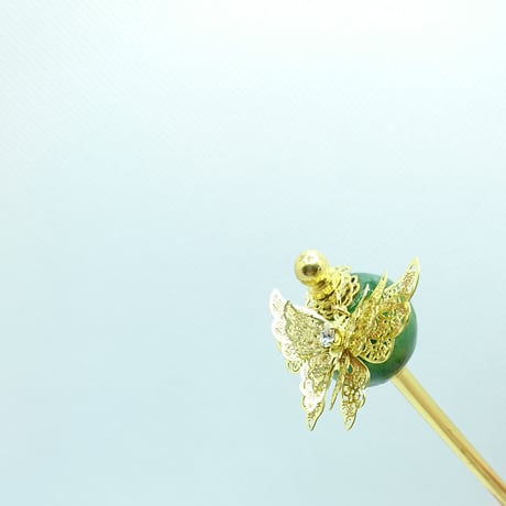 りんご飴みたいな緑のかんざし【ハンドメイド】