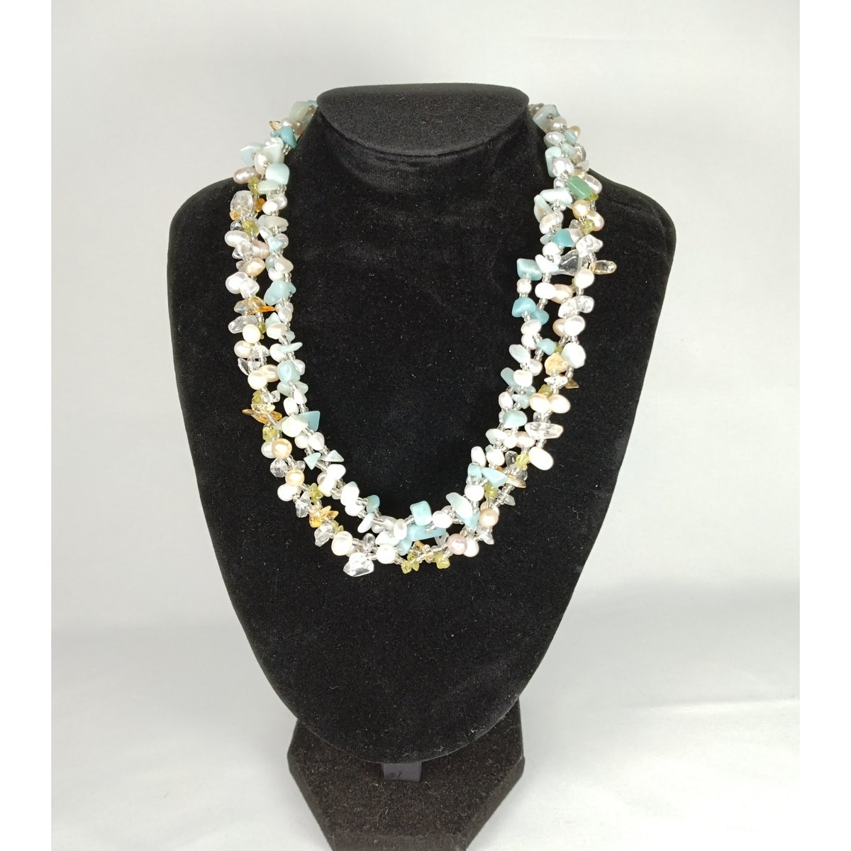 淡水パール＆天然石】2連ロングネックレス アクアマリン※セパレート  