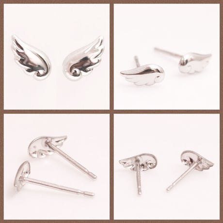 フェザーモチーフピアス【K10】ホワイトゴールド