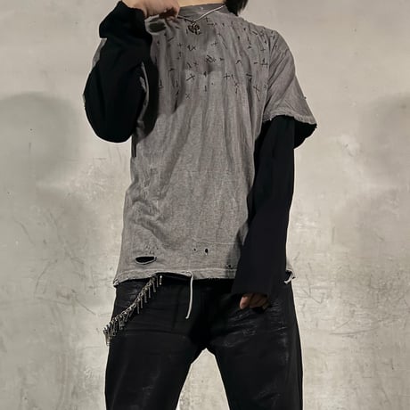 Layered damage scattered long sleeve　(black)