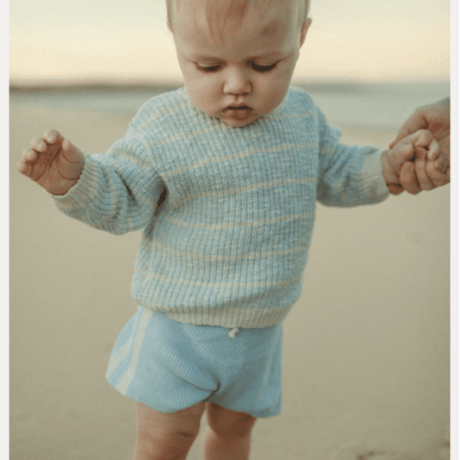 【GROWN】Organic Textured Rib Pull Over - Aqua/Milk (0 - 4y)
