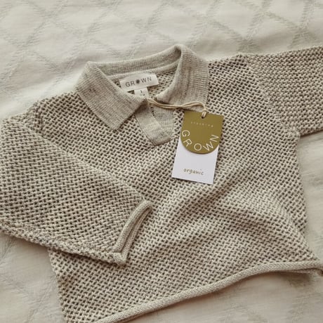 【GROWN】Open-knit Collar Pull Over - Wheat (1 - 4y)