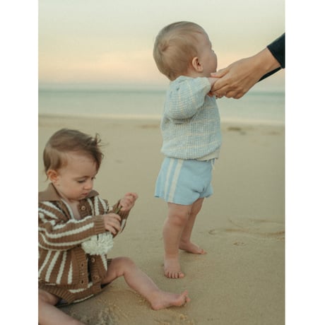 【GROWN】Organic Textured Rib Pull Over - Aqua/Milk (0 - 4y)