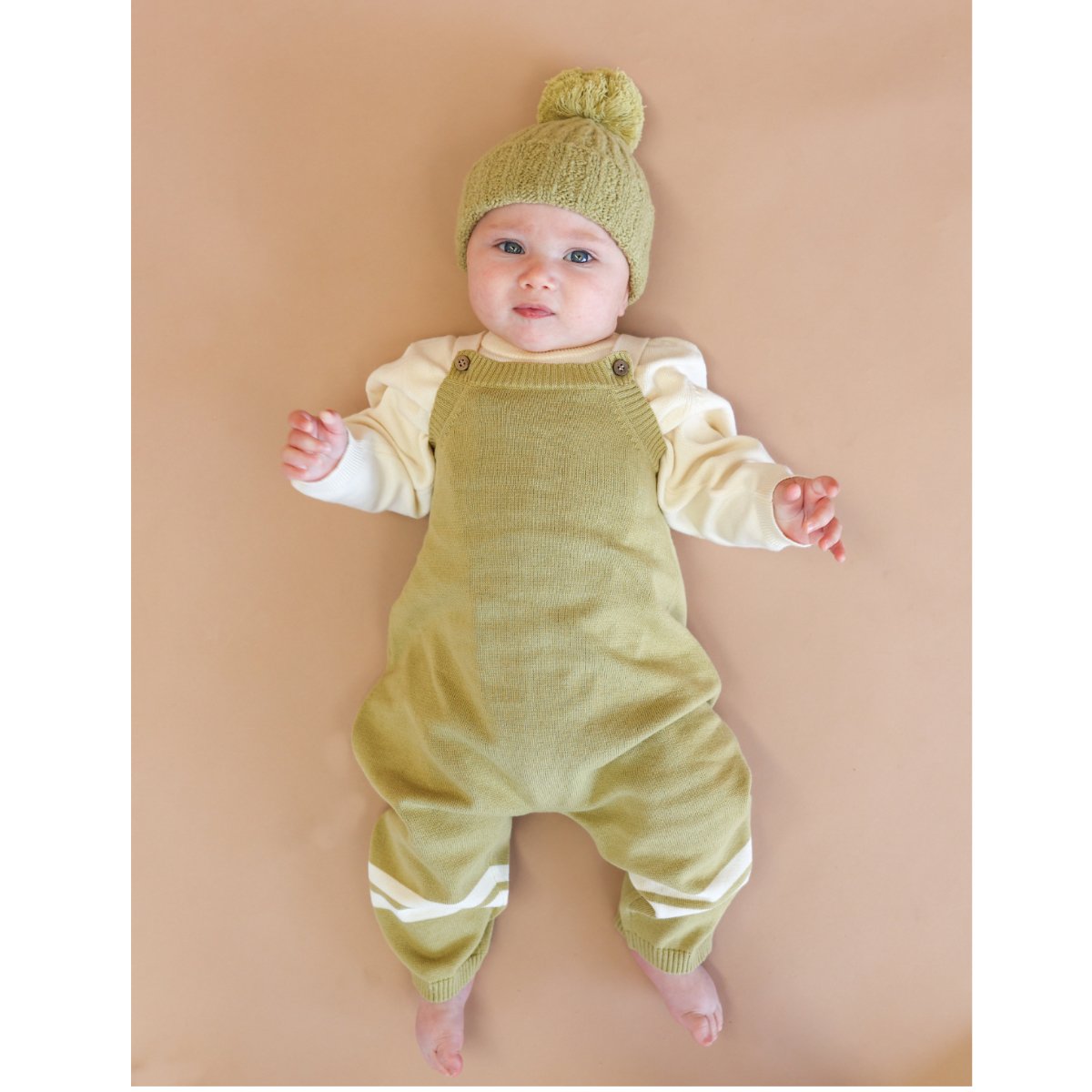 GROWN】Knitted Stripe Overalls - Sage | Mellow