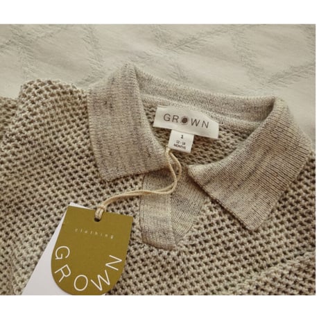 【GROWN】Open-knit Collar Pull Over - Wheat (1 - 4y)