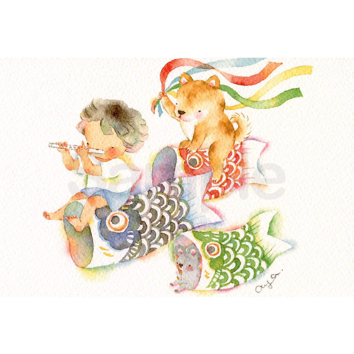 春霞にうっとりと咲いて　sizeポストカード　水彩画 線画 原画 m64111863186_1.jpg?1711158444