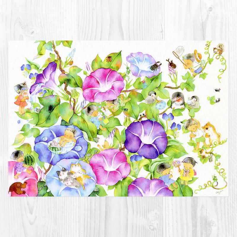 A4アートプリント 僕の夏休み／朝顔 A4-0431 | こばやしあや ネットストア